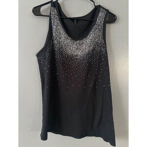 Ethyl USA XL Black Sequin Embellished Tank Top Glam Y2K Luxe Sparkle Statement